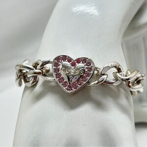 Guess, Silver And Pink Crystal Heart Bracelet, Small Size